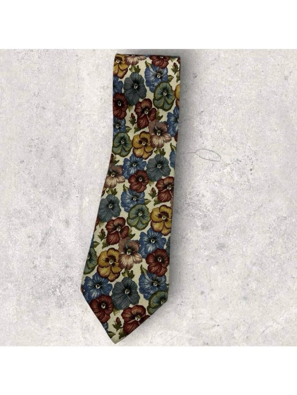 KENZO Silk Tie ITALY Ivory Blue Floral W:3.8" EUC